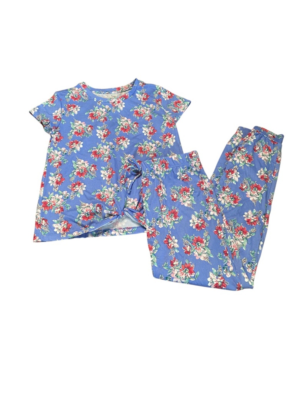 Sleep On It Girls Blue Floral Pajama Set Size L 14/16 - Picture 2 of 7